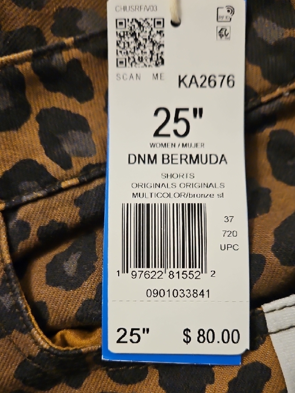 adidas NWT Leopard Print High Waisted Wide-Leg Brown Denim Bermuda Shorts/Jorts - Picture 13 of 14